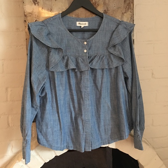 Madewell Chambray Ruffle-Yoke Top - Picture 5 of 8